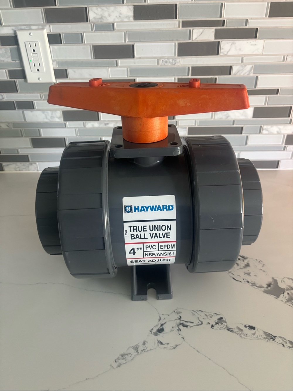 Hayward 4" True Union Ball Valve - Gray with Orange Handle new open box